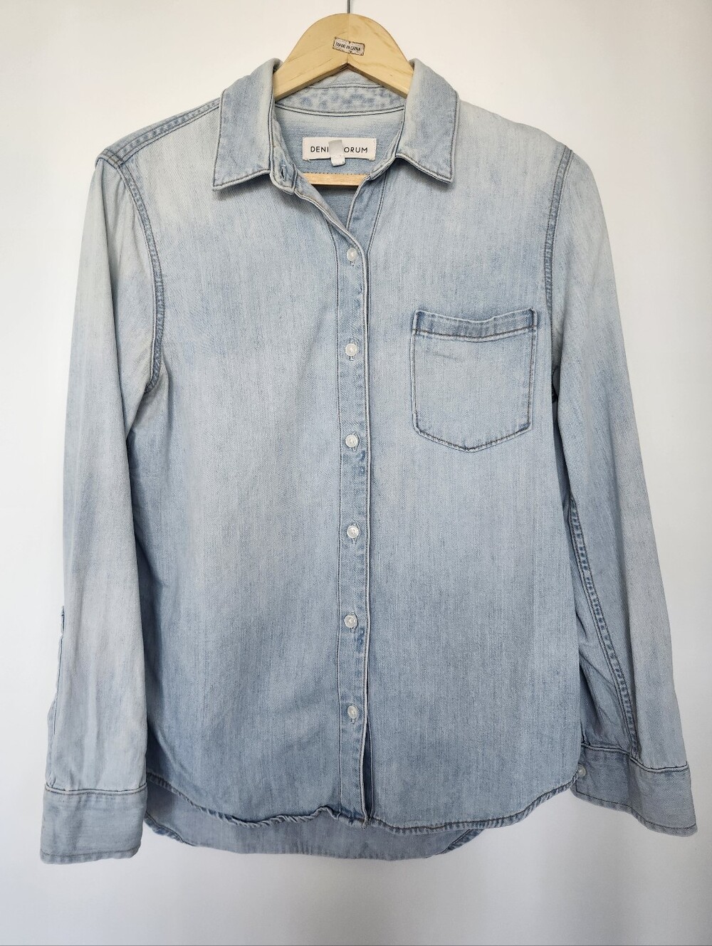 Denim Forum Light Blue Washed Denim Button-Up Shirt